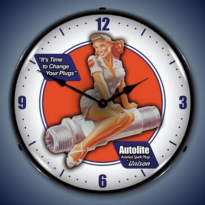 Autolite Aviation Sparkplugs Lighted Wall Clock - 
AUTOLITEAVIATION