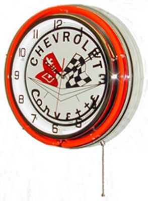 Chevrolet Corvette Flags Double Neon Wall Clock - 
CHEVROLETCORVETTEFLAGS