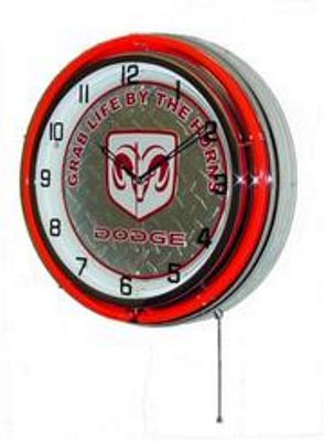 Dodge Grab Life By The Horns Double Neon Wall Clock - 
DODGEGRABLIFEBYTHEHORNS