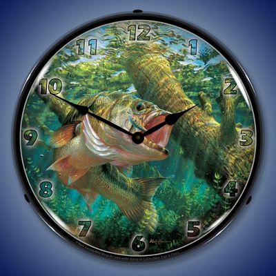 Fishing The Wood Largemouth Bass By Mark Susinno Lighted Wall Clock - 
FISHINGTHEWOOD