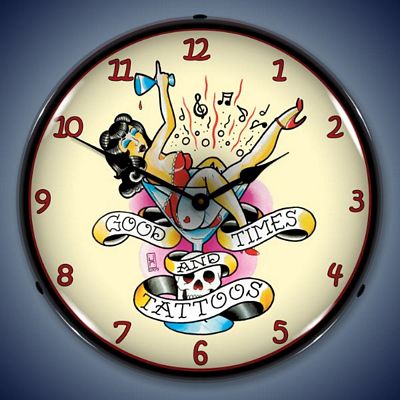 Good Times And Tattoos Girl Lighted Wall Clock - TATTOOGIRL