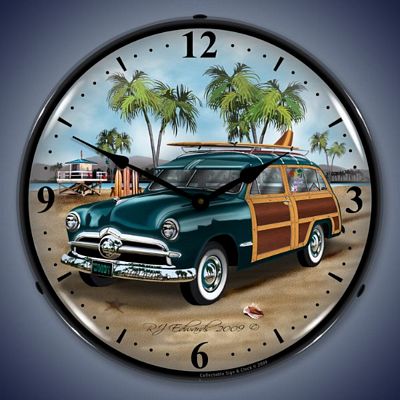 1950's Woody Surfer Wagon Lighted Wall Clock - 
WOODYSSURFERWAGON