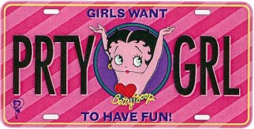 BETTY BOOP PRTYGRL LICENSE PLATE