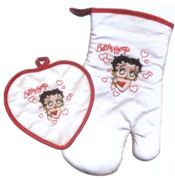 BETTY BOOP HEARTS POT HOLDER AND OVEN MITT - TWO PIECE SET