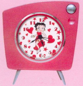 BETTY BOOP TV STYLE ALARM CLOCK WITH HEARTS AND STARS