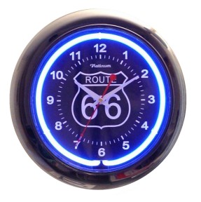 ROUTE 66 NEON WALL CLOCK - BLACK FACE