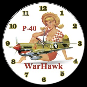 P-40 WARHAWK NOSE ART AIRCRAFT WALL CLOCK