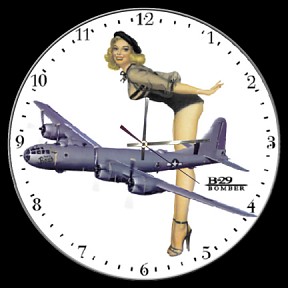 B-29 BOMBER BLACK SHOES NOSE ART AIRCRAFT WALL CLOCK