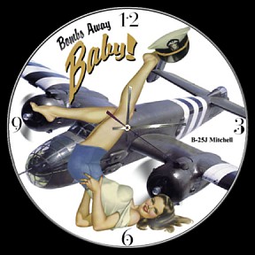 B-25J MITCHELL BOMBS AWAY BABY NOSE ART AIRCRAFT WALL CLOCK