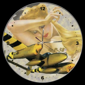 P-38 LIGHTNING GOLD NOSE ART AIRCRAFT WALL CLOCK