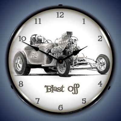 Blast Off Hot Rod Lighted Wall Clock