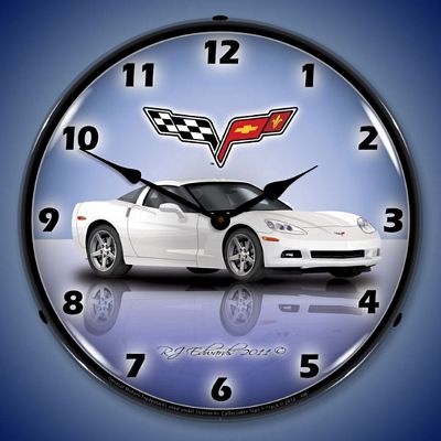 C6 Corvette Arctic White Lighted Wall Clock