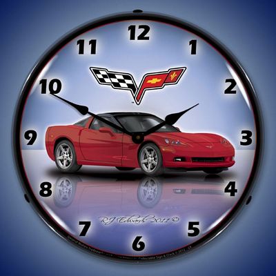 C6 Corvette Crystal Red Lighted Wall Clock