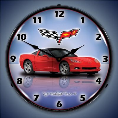 C6 Corvette Torch Red Lighted Wall Clock