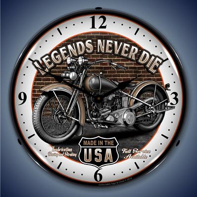 Legends Never Die Motorcycle Lighted Wall Clock