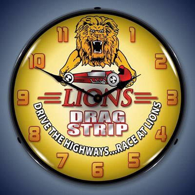 Lions Drag Strip Lighted Wall Clock