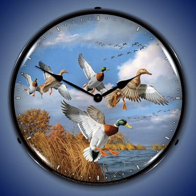 Mallards By David A. Maass Lighted Wall Clock