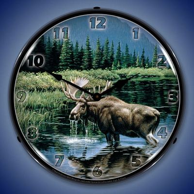 Northern Solitude Moose By Neal Anderson Lighted Wall Clock