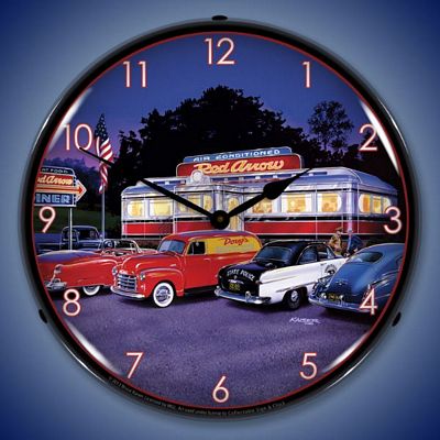 Bruce Kaiser Red Arrow Diner Lighted Wall Clock