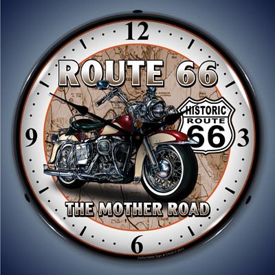 Route 66 Motorcycle Lighted Wall Clock