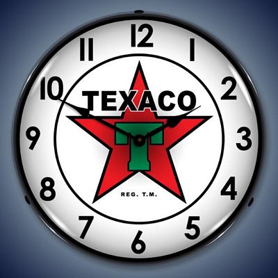 Texaco With Numbers On Face Lighted Wall Clock