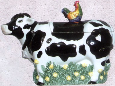 Cow With Rooster Cookie Jar