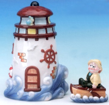 LIGHTHOUSE COOKIE JAR WITH SALT AND PEPPER SHAKERS