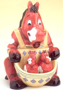 HORSE COOKIE JAR WITH SALT AND PEPPER SHAKERS