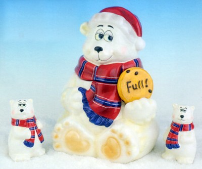 POLAR BEAR COOKIE JAR WITH POLAR BEAR SALT AND PEPPER SHAKERS