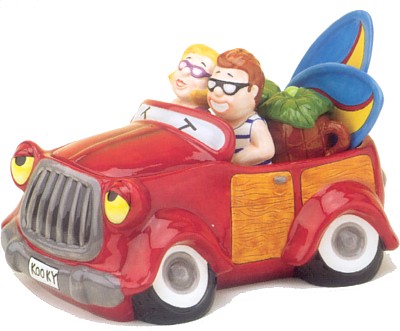 BEACH CAR COOKIE JAR WITH SALT AND PEPPER SHAKERS