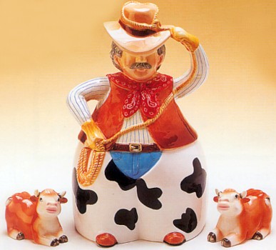 COWBOY KOOKY COOKIE JAR WITH SALT AND PEPPER SHAKERS