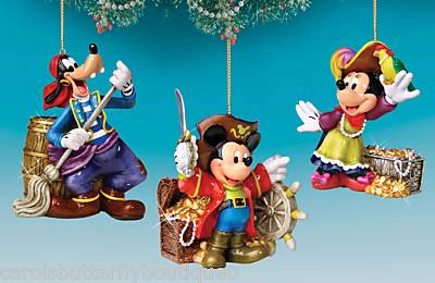Disney Mickey Mouse Pirates Of The Caribbean Holiday Ornaments Set Of 3 By Bradford Exchange