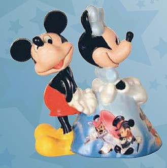 SIDE BY SIDE DISNEY MICKEY AND MINNIE MOUSE PORCELAIN BELL