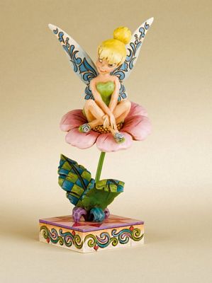DISNEY TRADITIONS TINKER BELL SITTING ON PINK FLOWER FIGURINE BY JIM SHORE