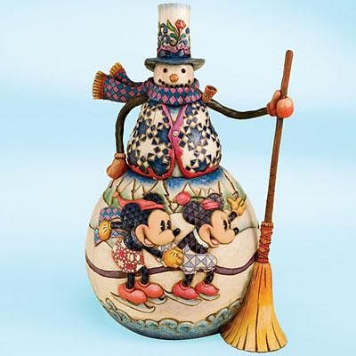 DISNEY TRADITIONS SNOWMAN WITH MICKEY AND MINNIE MOUSE ICE SKATING FIGURINE BY JIM SHORE