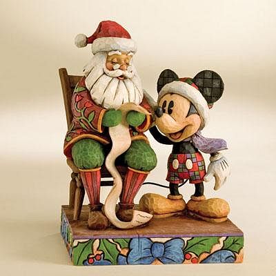 DISNEY TRADITIONS MICKEY MOUSE AND SANTA CLAUSE CHECKING IT TWICE FIGURINE BY JIM SHORE