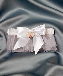 DREAMSICLES WEDDING BRIDAL GARTER WITH HEART CHARM - WHITE