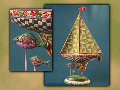 Jim Shore Heartwood Creek Sailboat Green Figurine