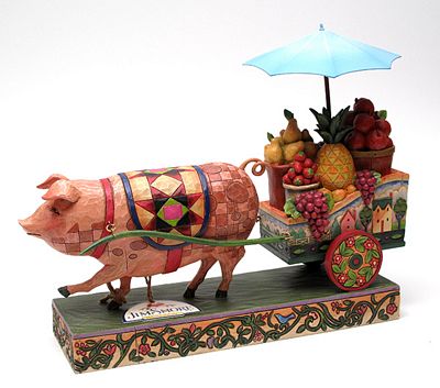 Jim Shore Heartwood Creek Pig Pulling Fruit Cart Figurine