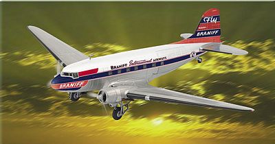 DC3 COMMERCIAL AIRCRAFT BRANIFF INTERNATIONAL AIRWAYS DIE-CAST METAL SCALE MODEL - ARMOUR COLLECTION BY THE FRANKLIN MINT