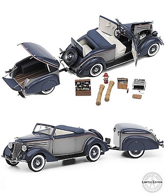 1936 FORD CABRIOLET WITH TRAILER LIMITED EDITION DIE-CAST 1:24 SCALE MODEL BY THE FRANKLIN MINT