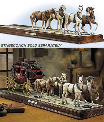 WELLS FARGO 4-HORSE TEAM DISPLAY BASE DIE-CAST SCALE MODEL BY THE FRANKLIN MINT