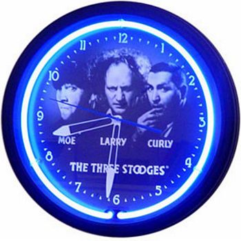 THREE STOOGES OPENING CREDITS BLUE  NEON WALL CLOCK