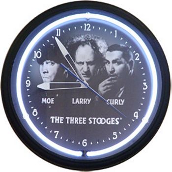 THREE STOOGES OPENING CREDITS WHITE NEON WALL CLOCK