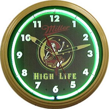 MILLER HIGH LIFE GIRL IN MOON NEON WALL CLOCK