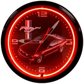 FORD MUSTANG CAR BLACK NEON WALL CLOCK