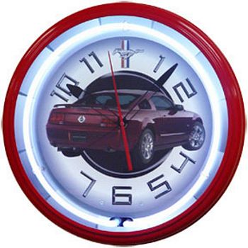 FORD MUSTANG CAR RED NEON WALL CLOCK