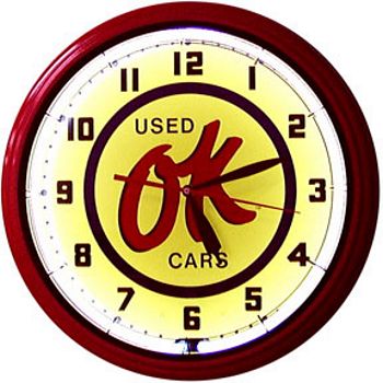 OK USED CARS NEON WALL CLOCK