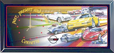 PAST PRESENT AND FUTURE CORVETTE WALL CLOCK