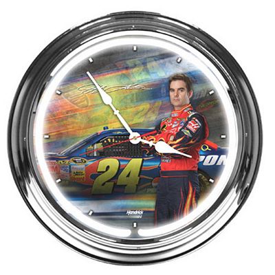 JEFF GORDON 16 INCH ROUND CHROME NEON WALL CLOCK